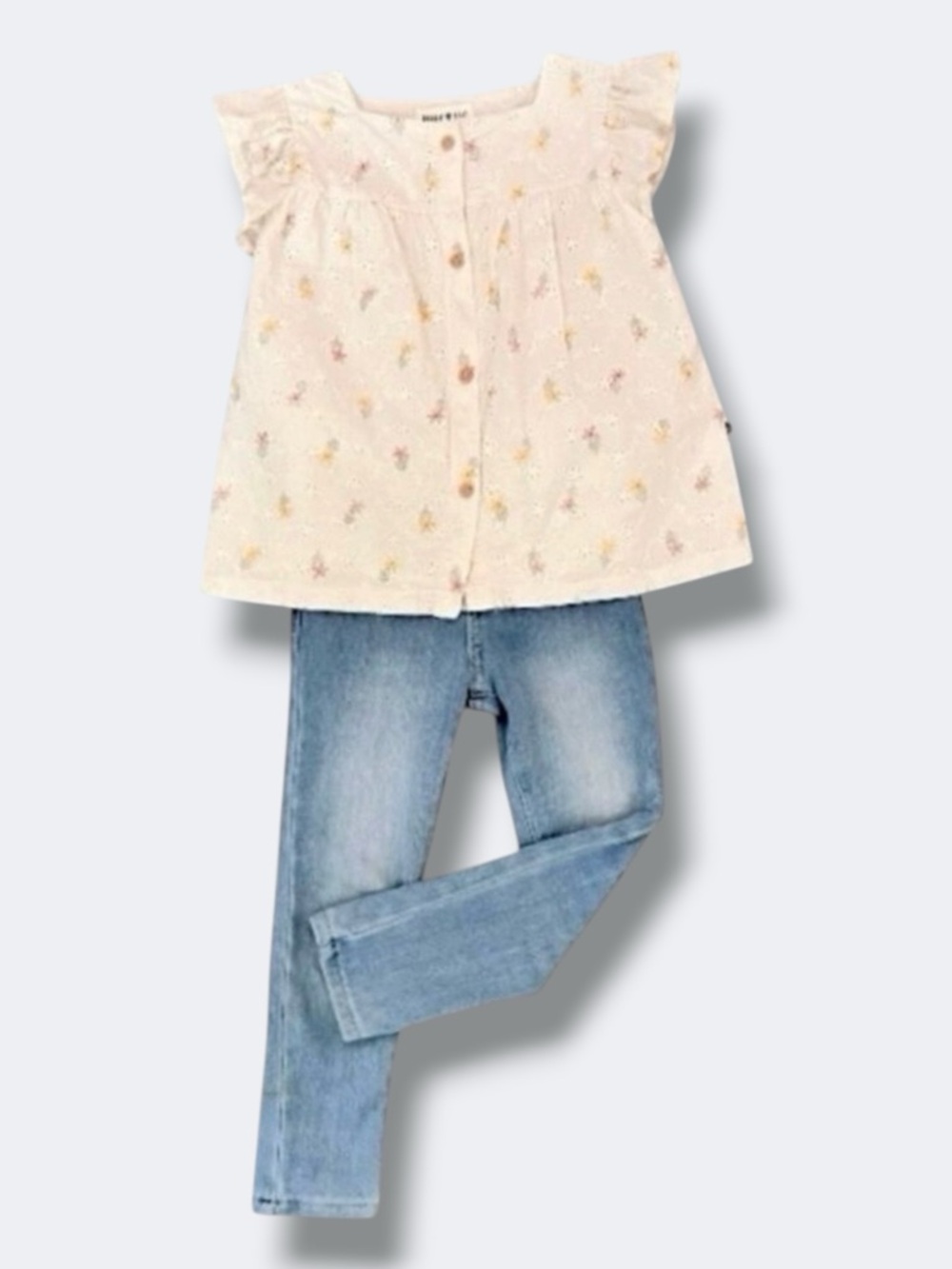 Rabbit Bear Cat Jack Outfit Girls 3T Floral Top Denim Jeggings Two Piece Set